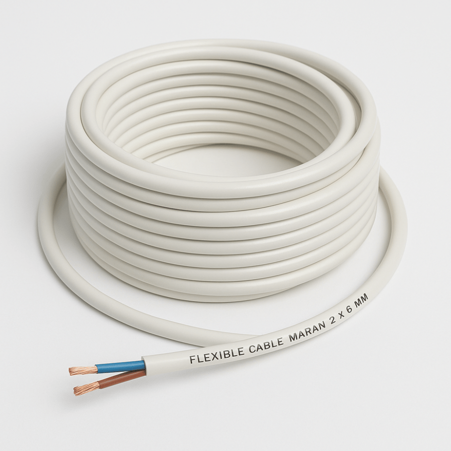 سلك مبروم ابيض مرن FLEXIBLE CABLE MARAN 2 x 6MM