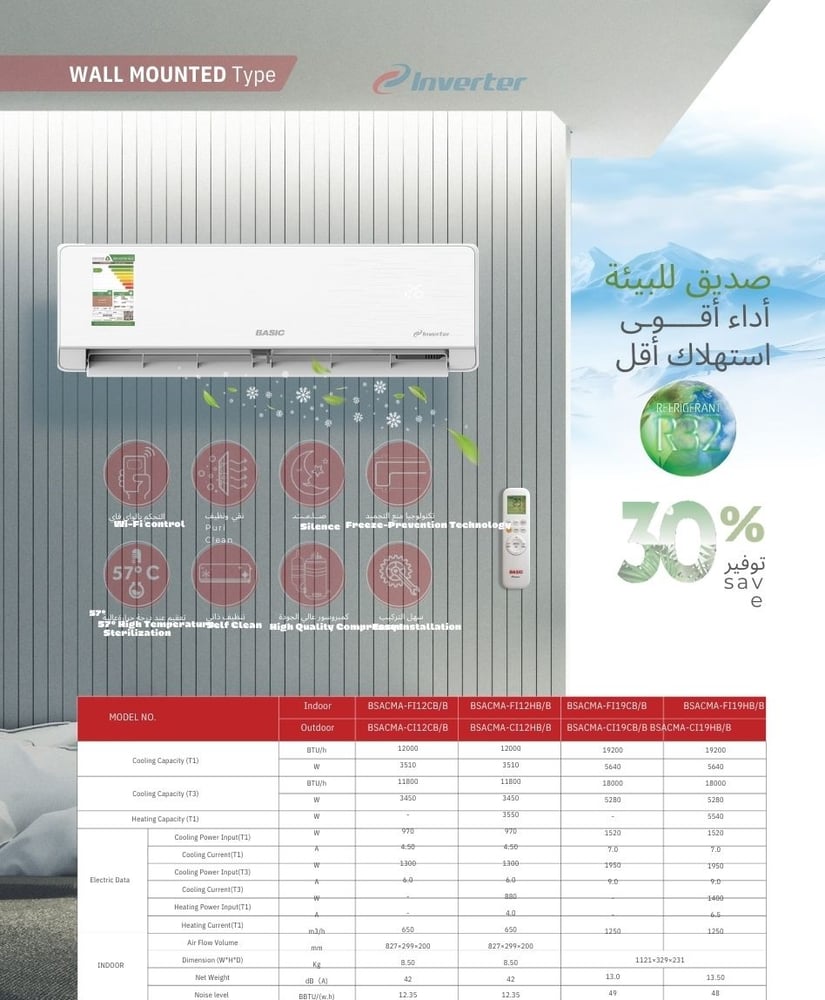 مكيف اسبليت بيسك انفرتر 19200 وحدة بارد
