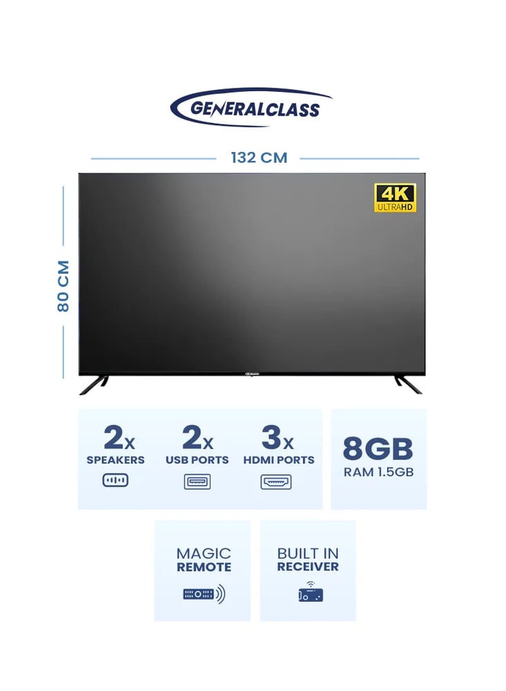شاشة GENERAL CLASS جنرال كلاس 55 بوصة سمارت نظام التشغيل ويب اوس LED UHD 4K WEBOS  موديل GC-5524