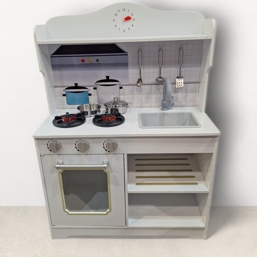 Interactive and educational wooden kitchen for children