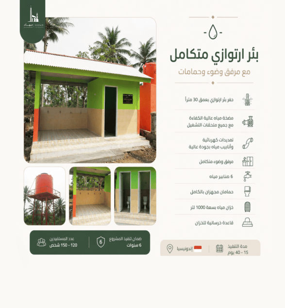 بئر ارتوازي متكامل مع مرفق وضوء وحمامات