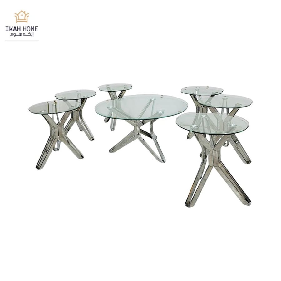 Set of tea tables, steel, glass, 1+6