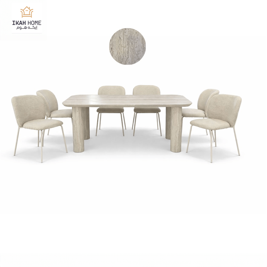 Wooden dining table Travertine 6 chairs