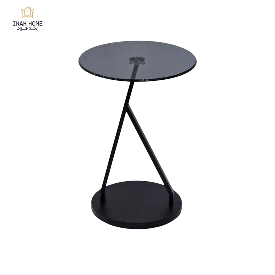 Service table with glass top and metal base