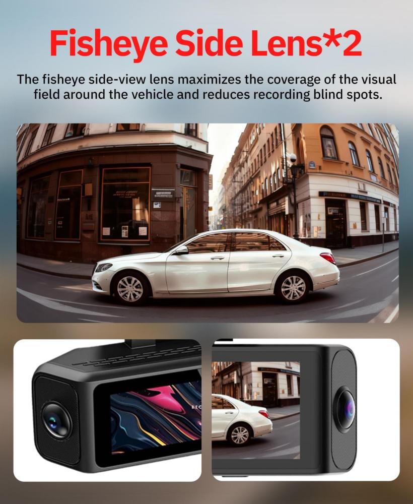 داش كام SafeDrive A10 بـ 4 كاميرات دقة 4K وتغطية 360° وبث واي فاي 5G ورؤية ليلية