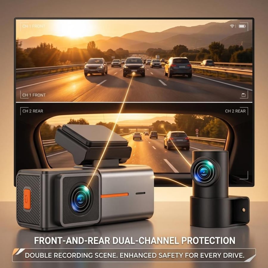 داش كام SafeDrive S2 بعدستين بدقة 4K+1080P مع شاشة IPS وواي فاي ورؤية ليلية Starlight
