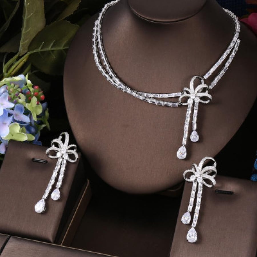 Janekelly 2pcs Bridal Zirconia Full Jewelry Sets For Women Party, Luxury Dubai Nigeria CZ C