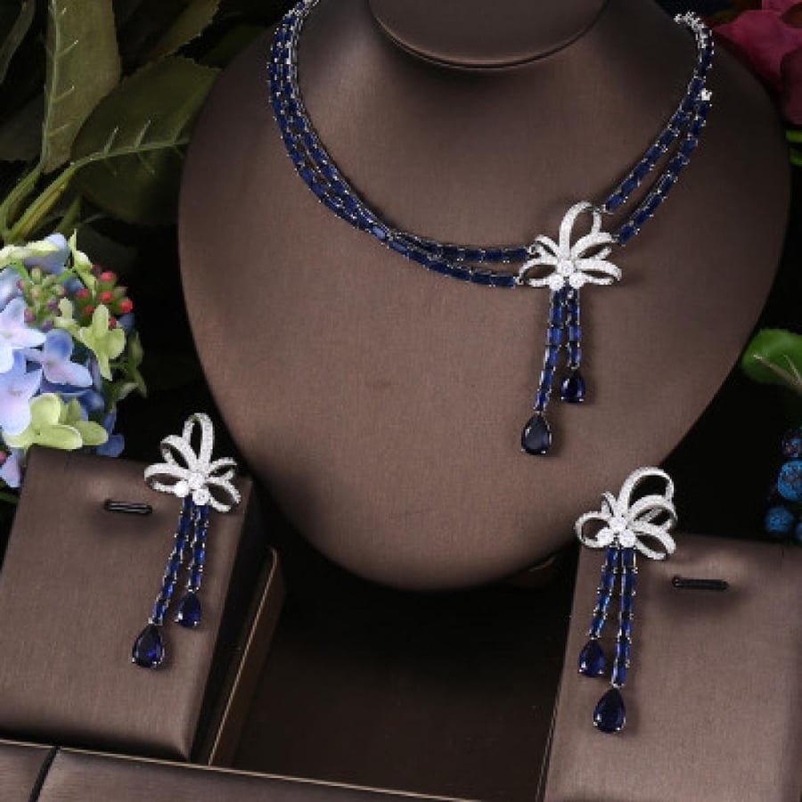 Janekelly 2pcs Bridal Zirconia Full Jewelry Sets For Women Party, Luxury Dubai Nigeria CZ C