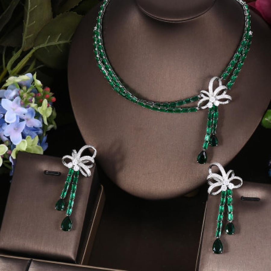 Janekelly 2pcs Bridal Zirconia Full Jewelry Sets For Women Party, Luxury Dubai Nigeria CZ C