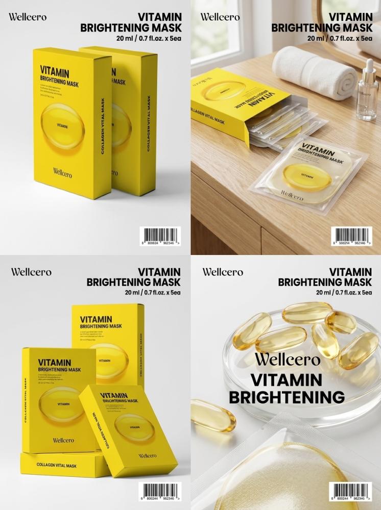 WELLECERO VITAMIN BRIGHTENING MASK 20 ml / 0.7 fl.oz. x 5 ea
