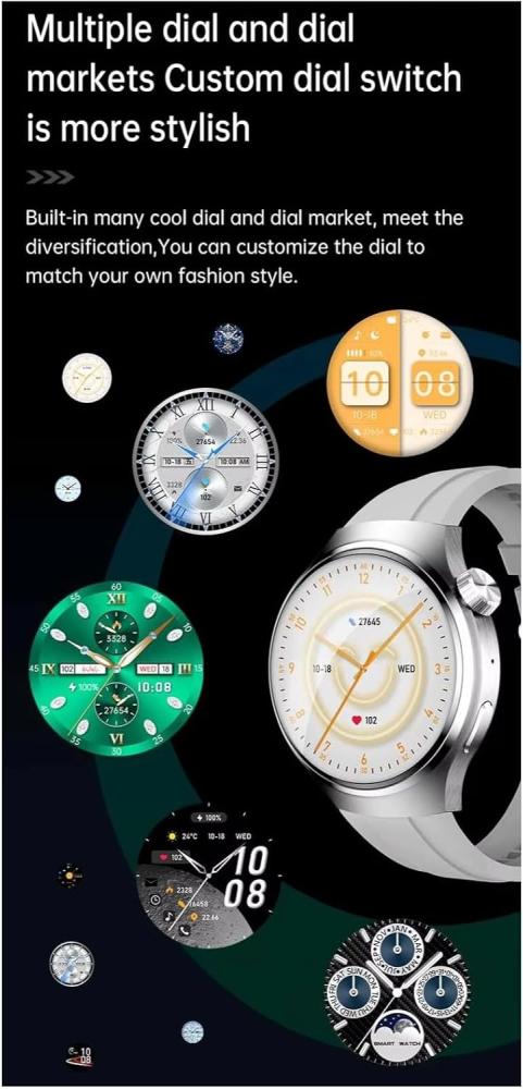 ساعة ذكية WISME-X16 بشاشة منحنية دائرية مع 7 أشرطة، وكابل شحن، مصممة للرجال والشباب (فضي)