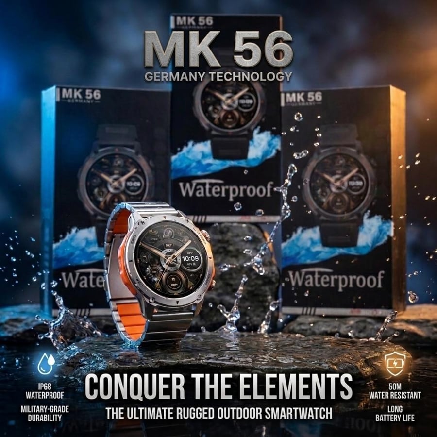 MK-56 Waterproof  Multi-Function Smart Watch – 3-in-1 Set