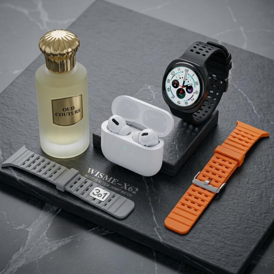 3-in-1 Lifestyle Combo – WISME X62 + AirPods + Oud Couture