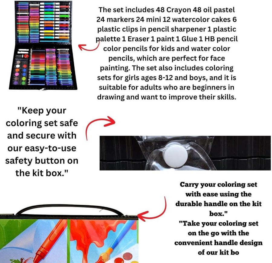 Combo 3 boxes of Color Pencil Coloring Set Drawing and Painting Kit for Kids 168-Piece All-in-One Arts & Crafts Supplies