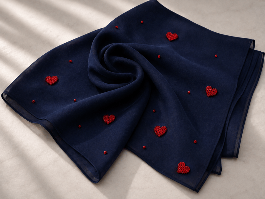 Navy 3D heart Tarha