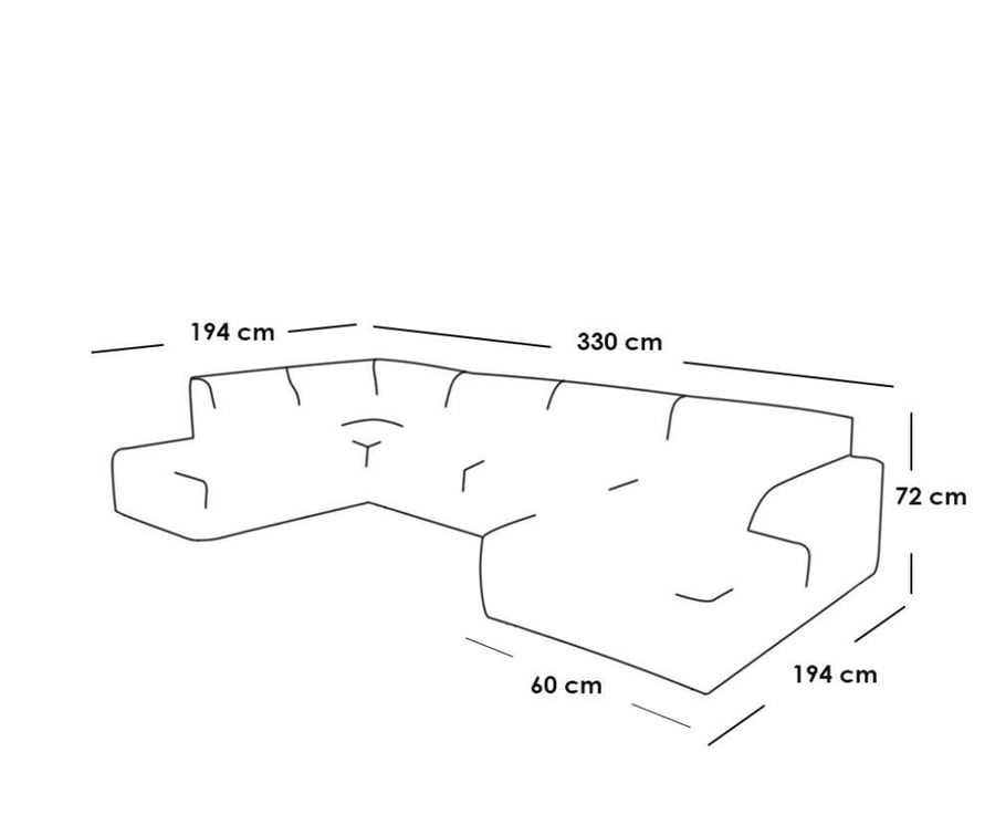 كنبة زاوية 330×194×60×72 سم - رمادي - ICO.SO.108