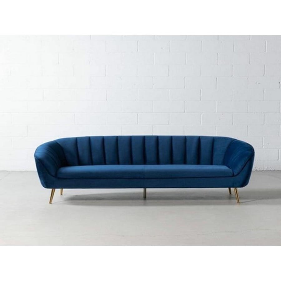 Three-seater sofa of Swedish wood, metal, and velvet - blue