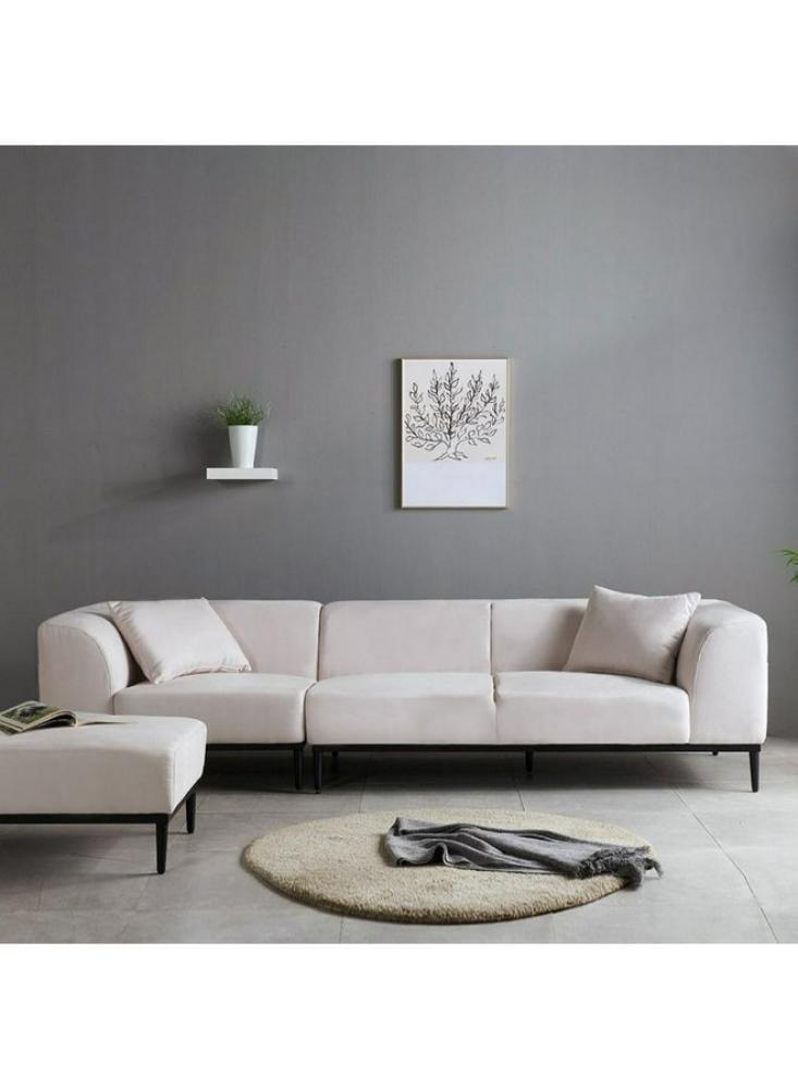 Three-seater sofa made of Swedish wood, velvet, and linen - white