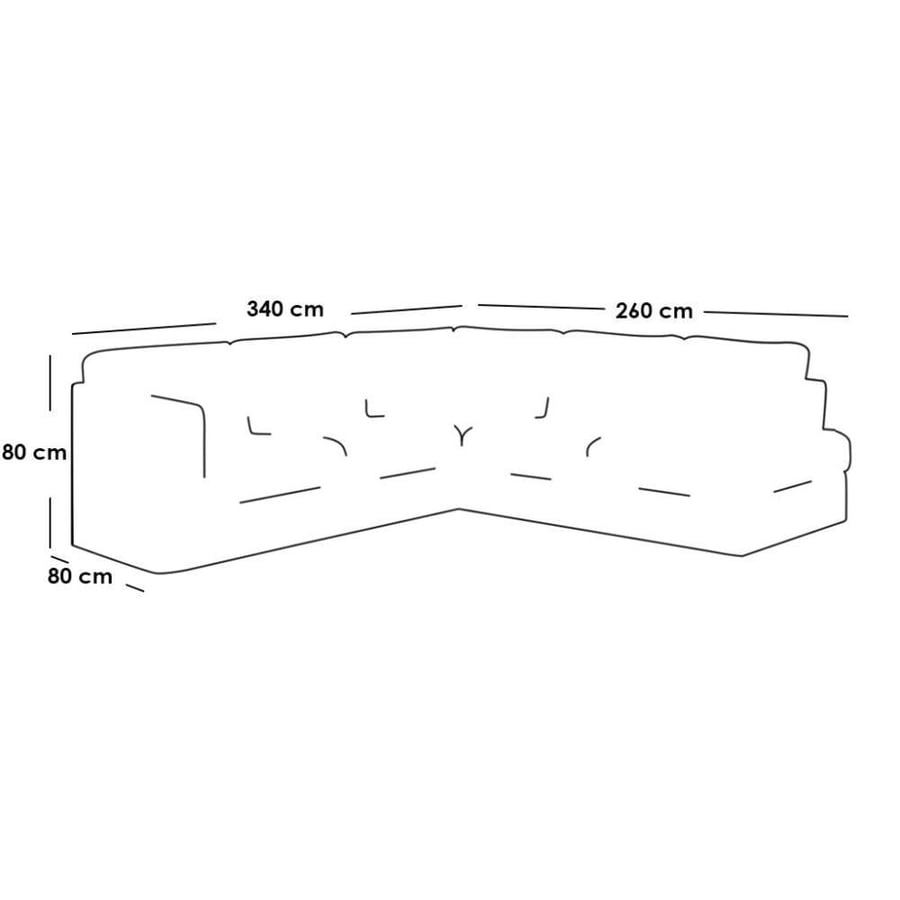Swedish wood and Thai MDF corner sofa in gray linen - 340×260×80×80 cm
