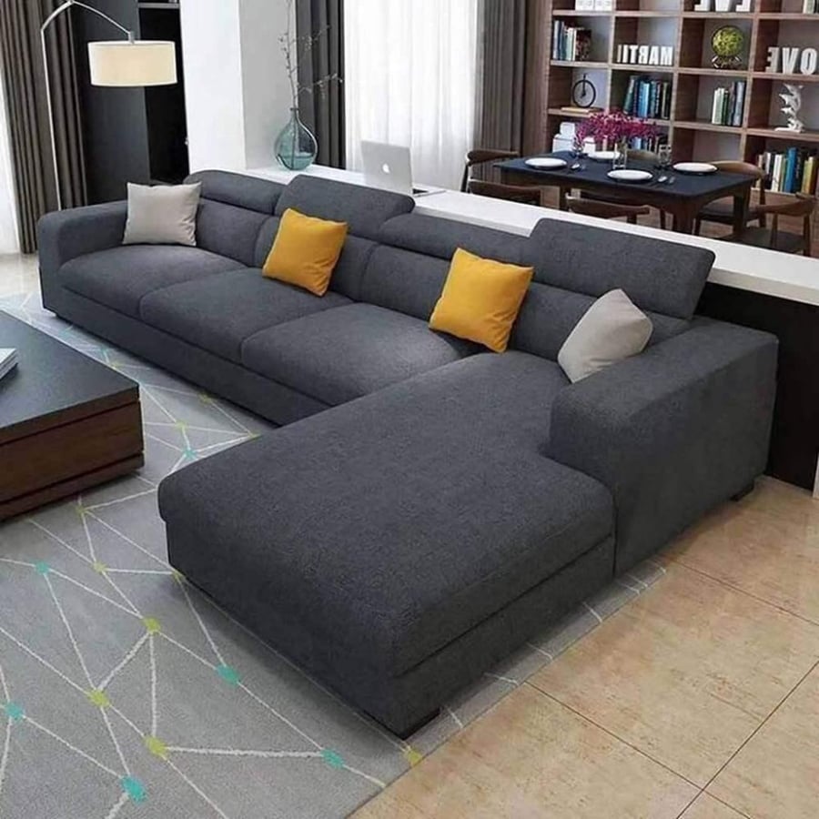 Swedish wood and linen corner sofa - gray