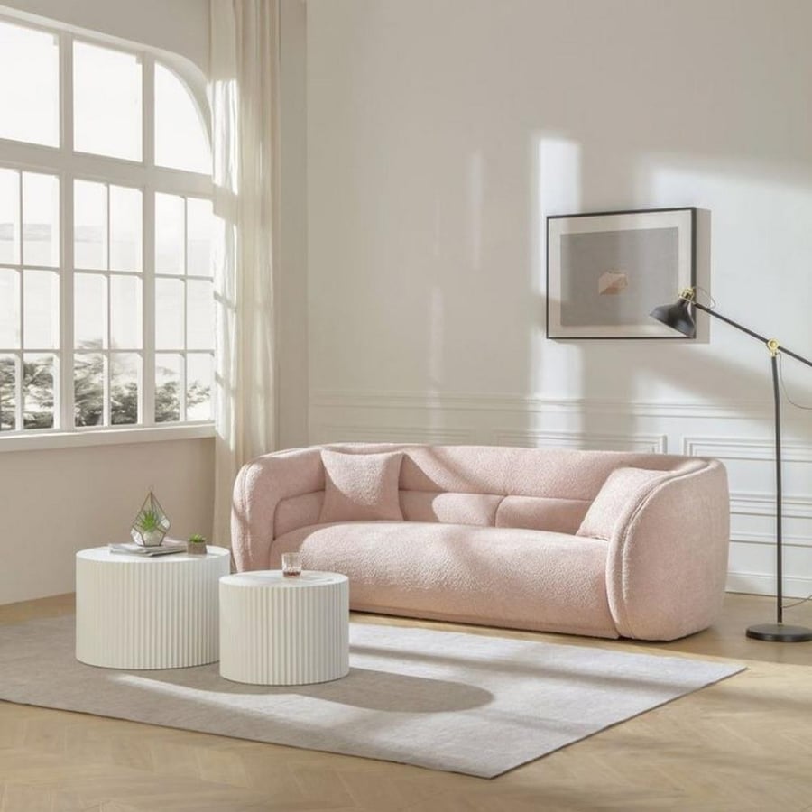 Three-seat sofa, Swedish wood, and pouf - pink