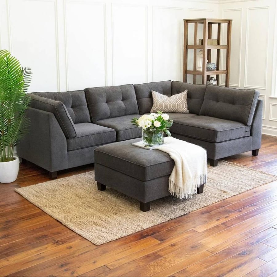 Corner sofa MDF Thai and velvet - gray