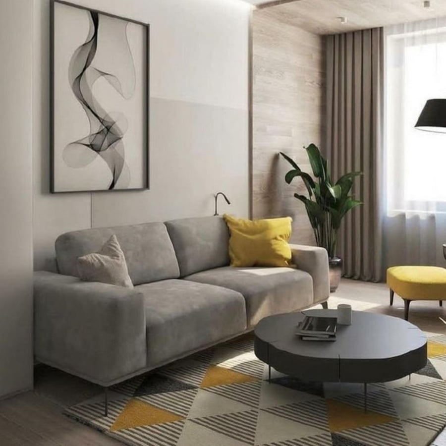 Living room set two pieces Swedish wood and velvet - gray and yellow