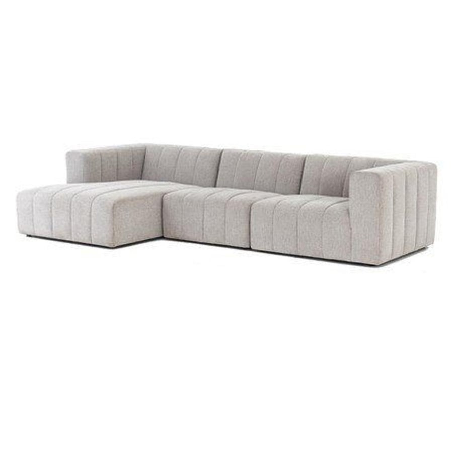 Swedish wood and linen corner sofa - beige