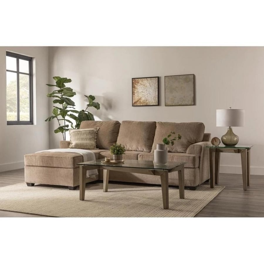 Swedish wood corner sofa and linen - brown