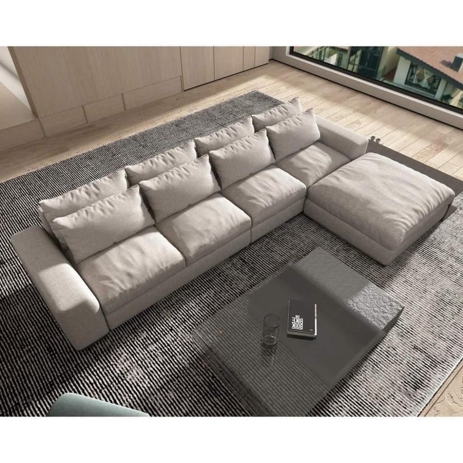 Swedish wood and linen corner sofa - beige