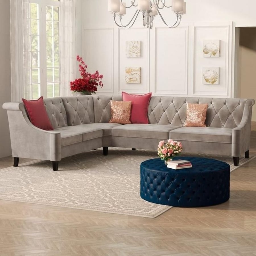 Swedish wood and MDF Thai linen corner sofa - beige
