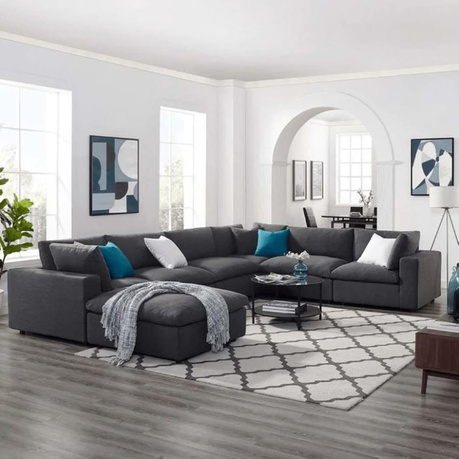 Round sofa linen and suede - gray