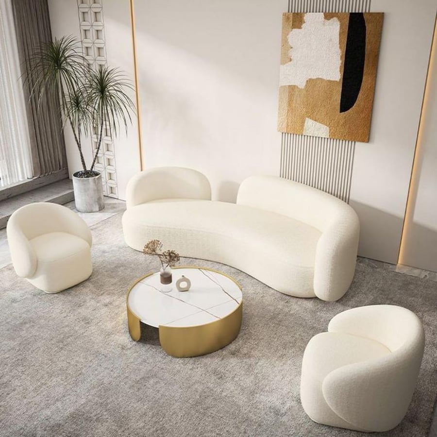 Living room with Swedish wood and oak 3 pieces - off white