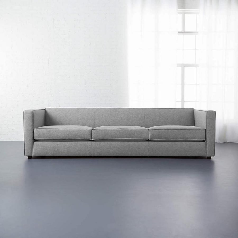 3-seater sofa, natural wood and linen - gray