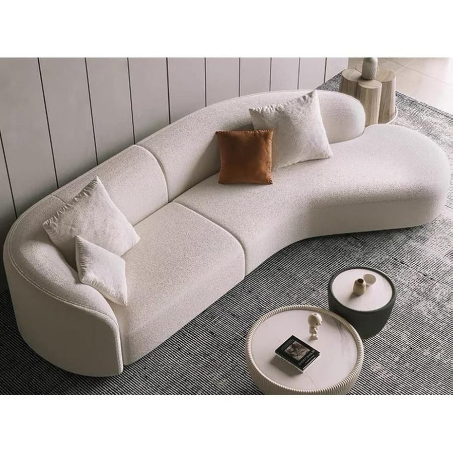 Sofa with four seats, Swedish wood, and pouf - beige