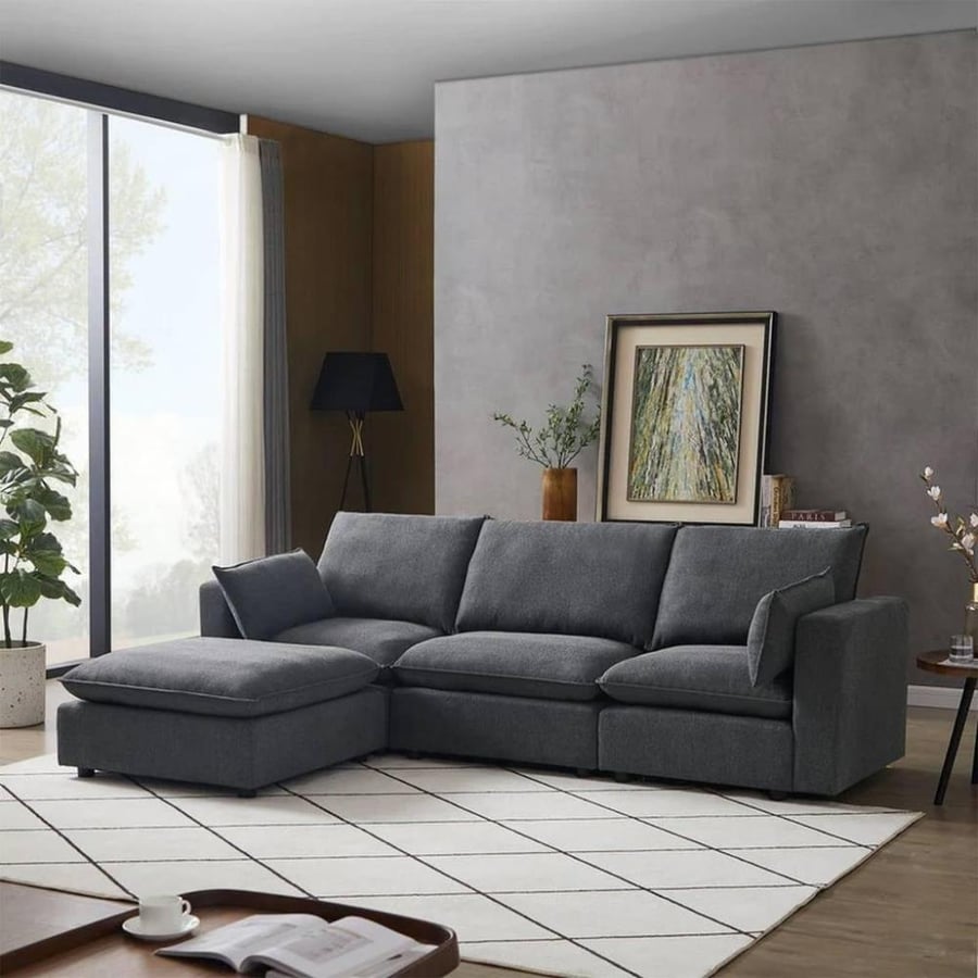 Corner sofa MDF and linen - gray