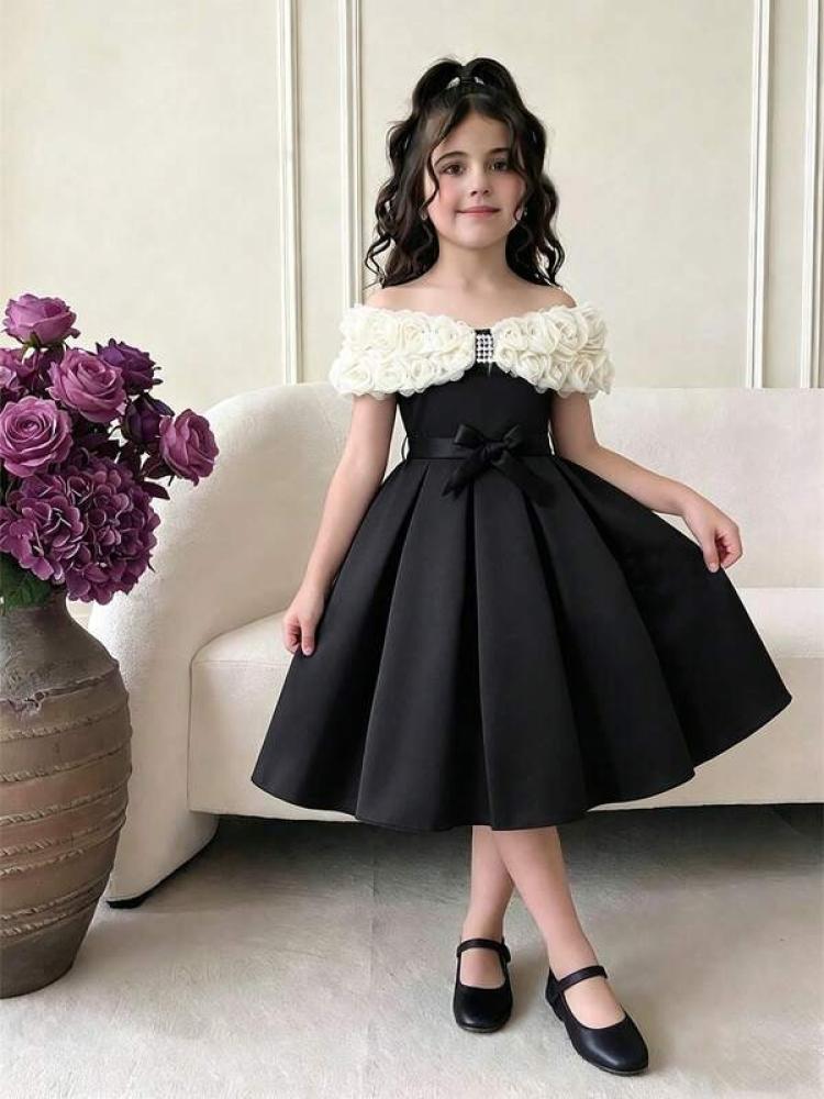 فستان بناتي أنيق بأكتاف مكشوفة للمناسبات