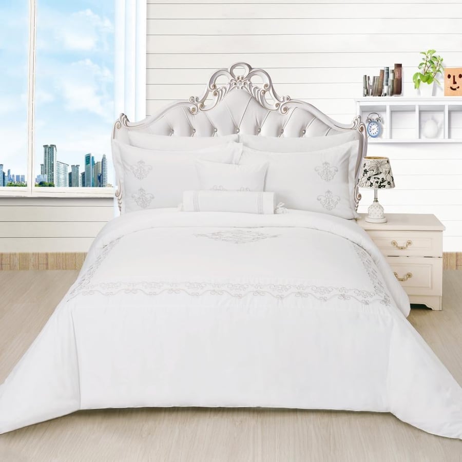 Double embroidered bedspread - 9 pieces - Lumina series - white color