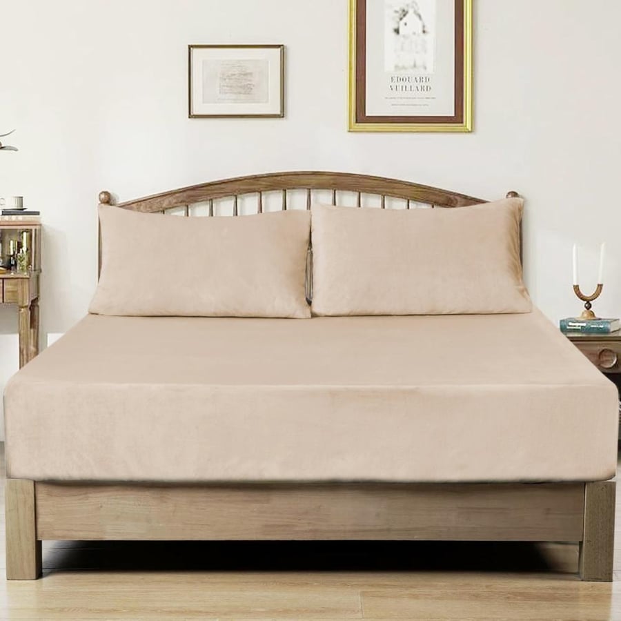 Velvet single-sided double-faced bed sheet set - 3 pieces - purple camel