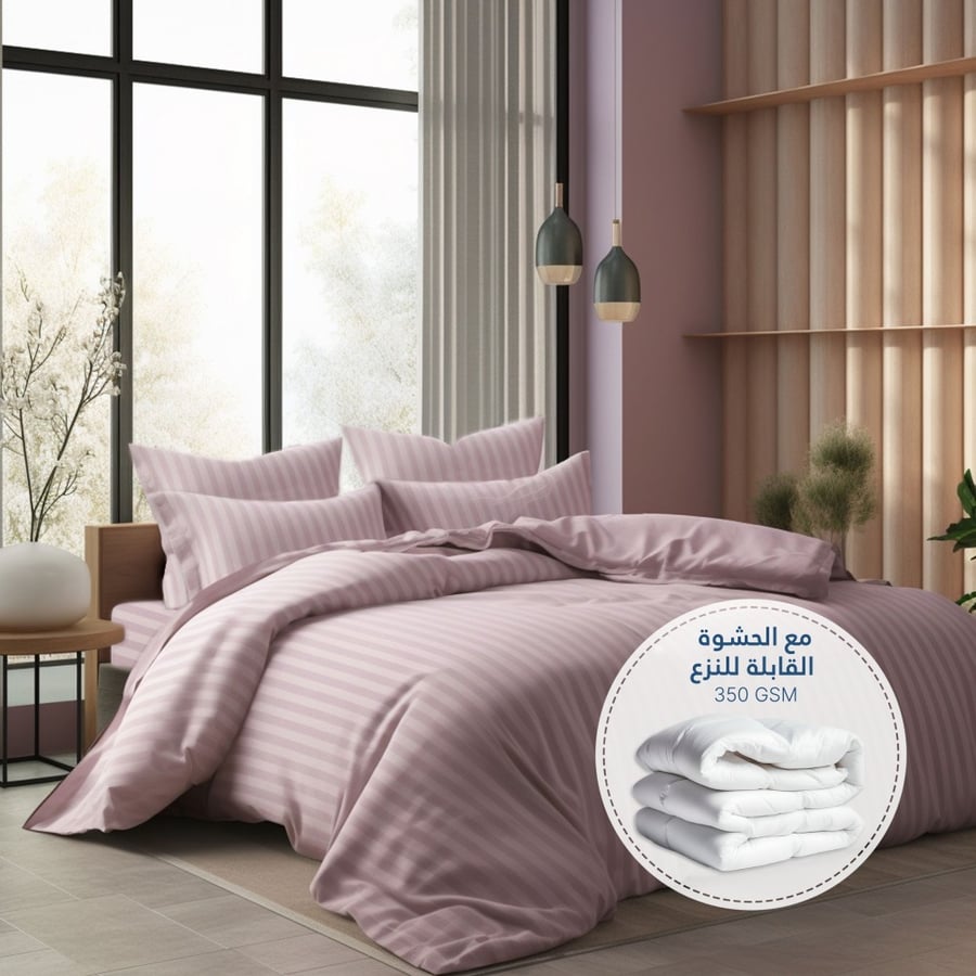 Hotel bed linens, single and a half cotton with removable padding - 5 pieces - pink purple