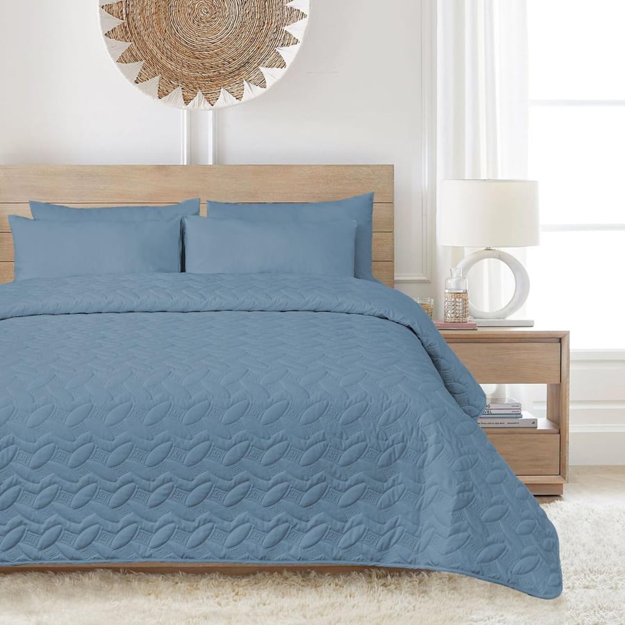 Compressed single cotton bedspread - 3 pieces - Albiana series - navy blue