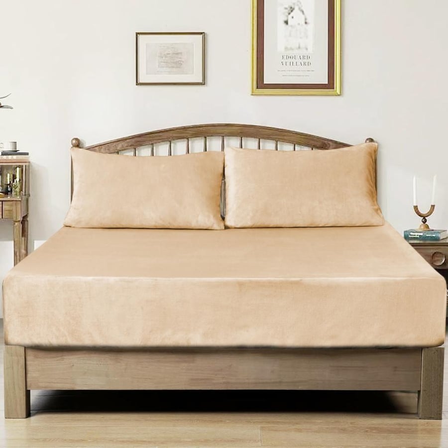 Velvet single-sided double face bedding set - 3 pieces - camel