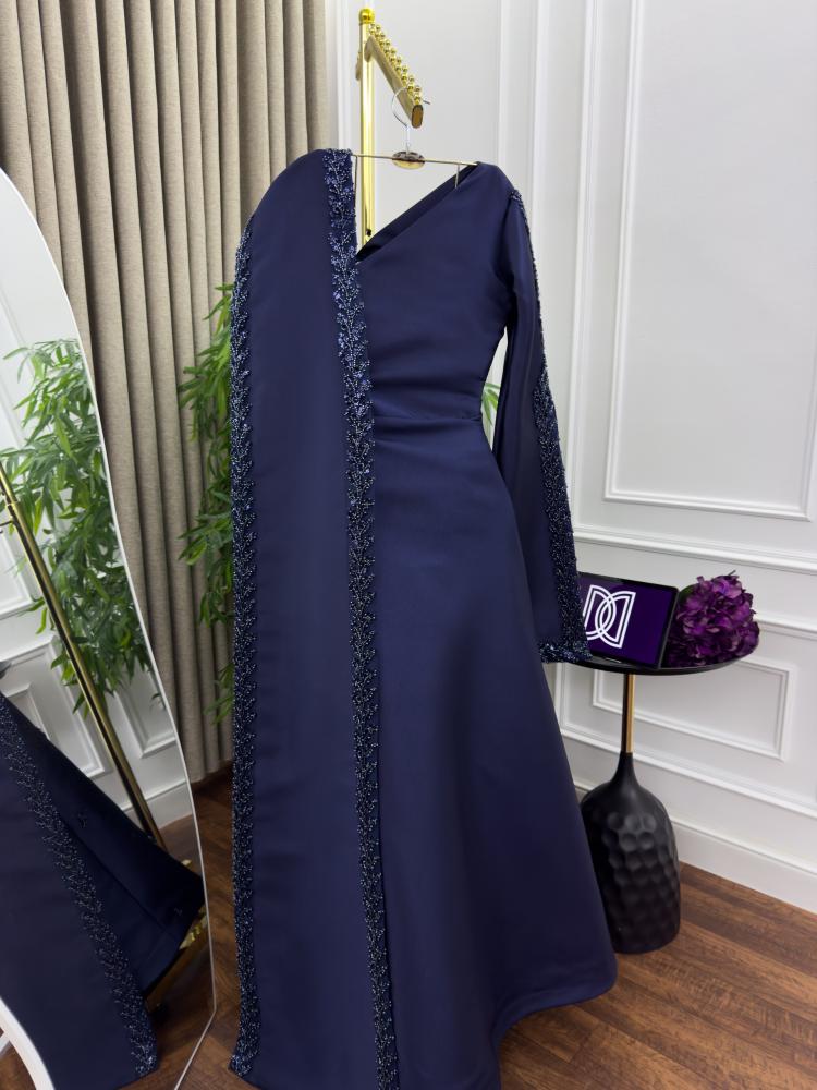 Evening dress Mikado embroidery color navy