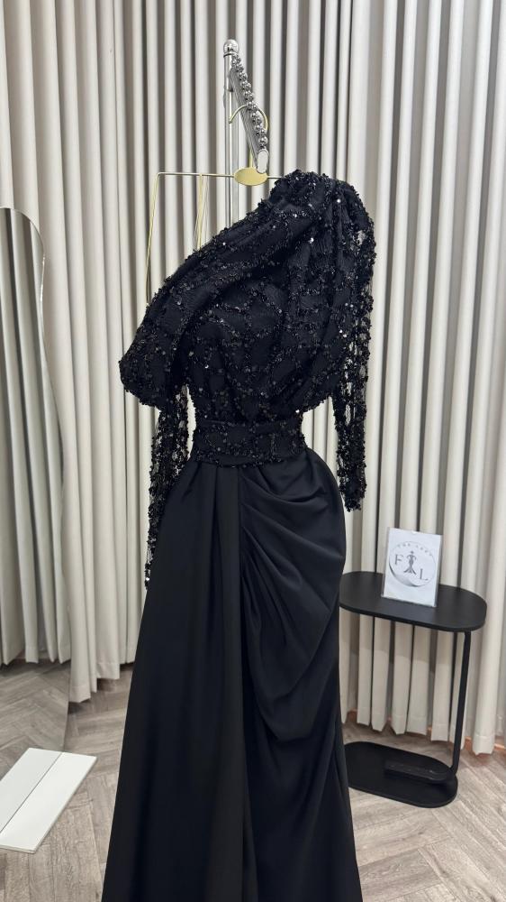Evening dress black color Barbie hand embroidery from Jewel store FR