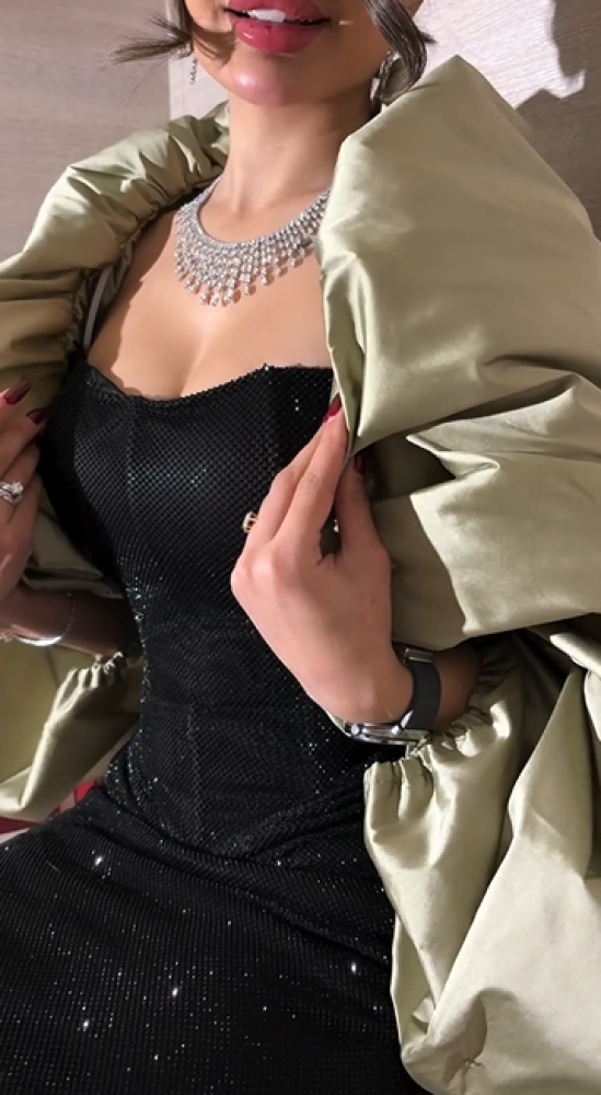 Evening dress black color mesh and zircon stones from Jewel store MN