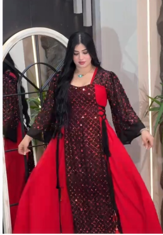 فستان سهره  اللون   برغندي    باربي مع شيفون  شك يدوي يدوي من متجر جوهره BS