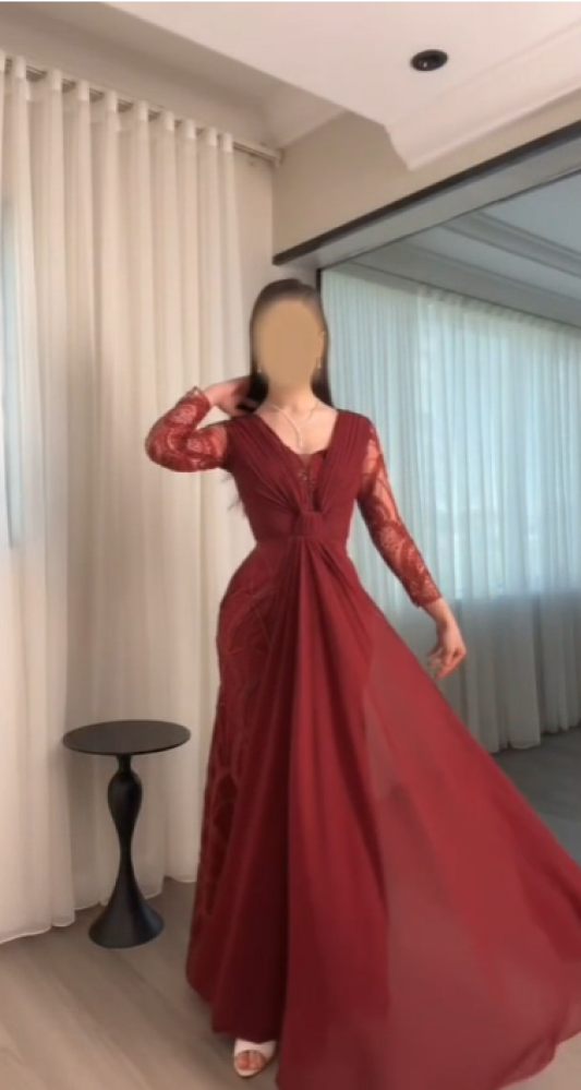 فستان سهره اللون برغندي الخامه كلفه شك  سهره جورجيت   من متجر جوهره MA