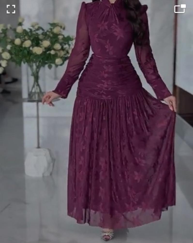 Elegant evening dress with velvet print in maroon color from Jewel LL store
