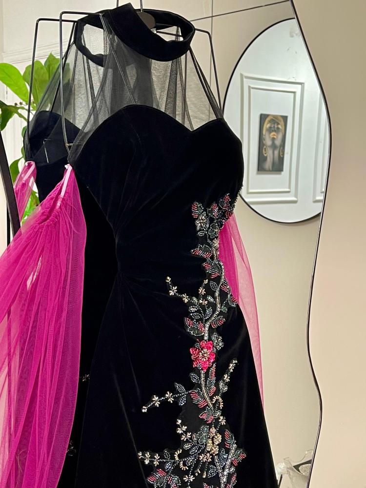 فستان سهره اللون اسود خرز وجوخ  من متجر جوهره MN FH
