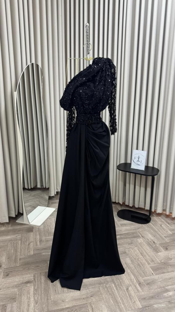 Evening dress black color Barbie hand embroidery from Jewel store FR